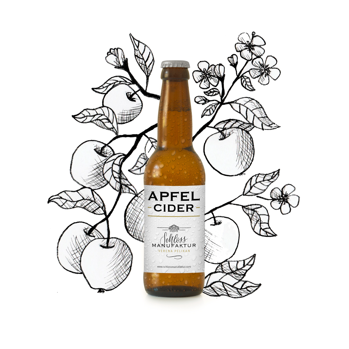 Etikettendesign und Illustration, Schlossmanufaktur Apfel-Cider